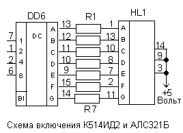 Схема включения К514ИД2 и АЛС321Б